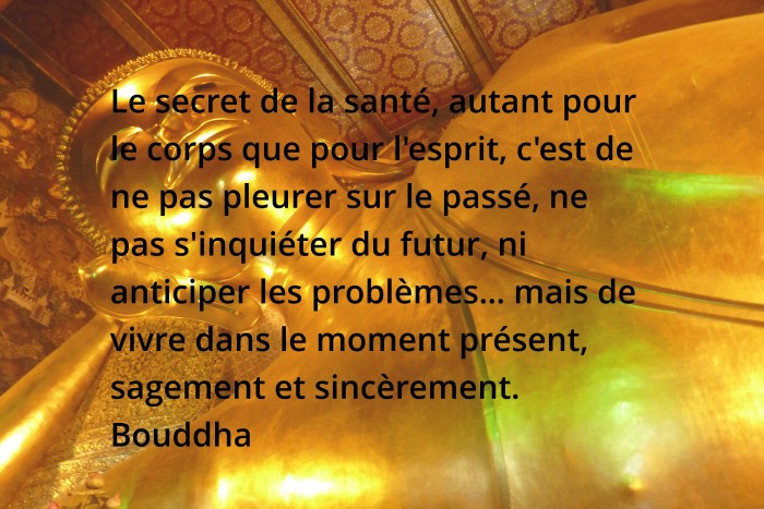 Le secret de la santé, moment présent, Bouddha