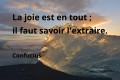 La joie est en tout ; il faut savoir l'extraire. Confucius