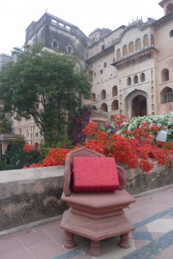 coussin méditation fleurs rouge